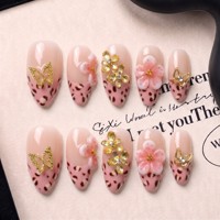 Faux ongles professionnels en acrylique PMMA faits à la main, courbe 3D, forme amande moyenne, couvrance totale, réutilisables, courts, 10 pièces