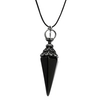 Collier Pendentif Pendule en Pierre Naturelle, Pointe de Cristal, Cône de Pierre Précieuse, Cordon Noir, Bijoux Vintage pour Femmes et Hommes, Vente en Gros