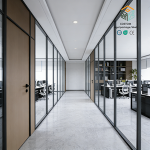 <span class=keywords><strong>Cloison</strong></span> de bureau SZMK 2026 en verre transparent à persiennes, insonorisée, du sol au plafond, avec cadre en alliage d'aluminium - Product Image 3