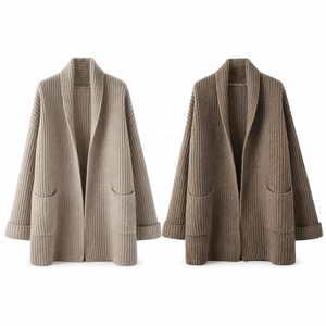 Cardigan long ample côtelé épais à col châle en <span class=keywords><strong>maille</strong></span> d'avoine, style coréen, épaules tombantes, pour femme, automne-hiver, vente en gros - Product Image 2