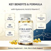 Collagène OEM haute puissance, complexe de 60 capsules, HA, vitamine C, peptides de type I, complément alimentaire beauté, marque privée