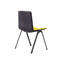 Chaise de salle à manger en plastique, chaise en plastique noire, chaise d'entraînement empilée avec coussin de siège en tissu