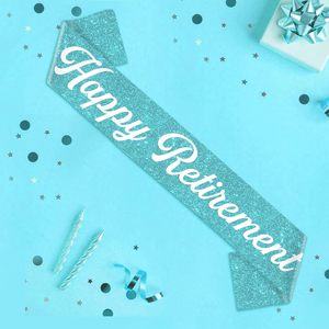 Banda de despedida para jubilación, de satén azul con purpurina y la inscripción 'Oficialmente Jubilado' en blanco, para decoraciones de fiestas de despedida. - Product Image 3
