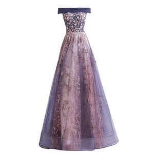 Purple Off-Shoulder Tulle Ball Gown Dress With Floral Embroidery For Evening Parties Weddings - Product Image 5
