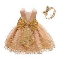 Robe de soirée tutu pour bébé fille avec nœud papillon, paillettes brodées et dentelle, avec accessoire pour la tête