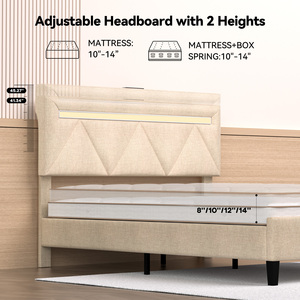 Cadre de lit complet réglable avec lumières LED et station de charge, tête de lit et cadre de lit rembourrés modernes, taille King - Product Image 5
