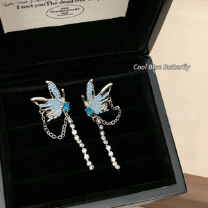 Orecchini lunghi a farfalla blu di lusso da donna gioielli di moda con un senso di temperamento dal Design dolce e fresco - Product Image 1