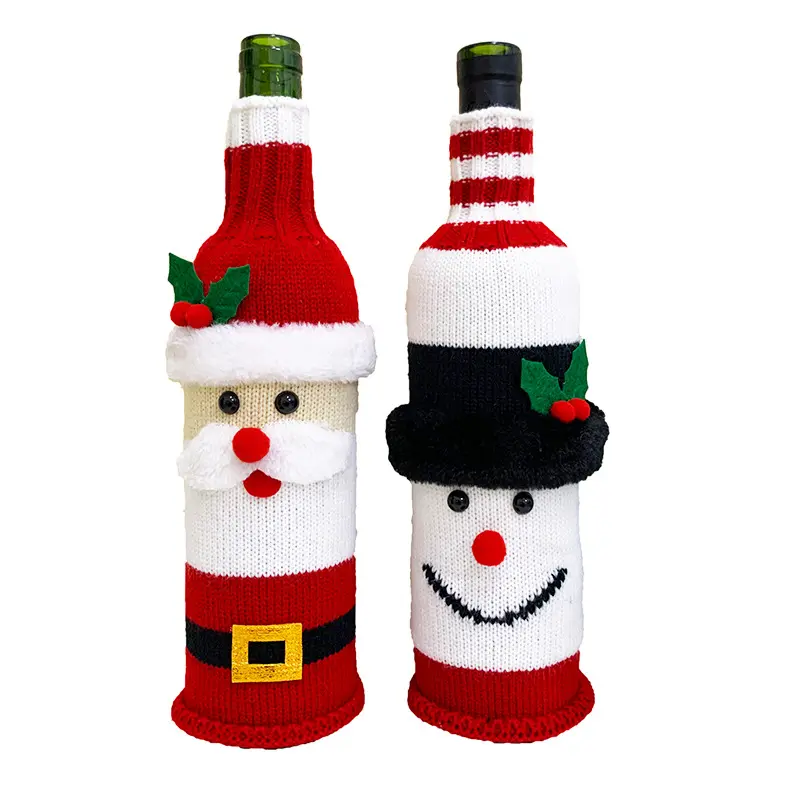 Wholesale 2022 New products Christmas cartoon knitted old man snowman doll knitted wine set festive restaurant decoration