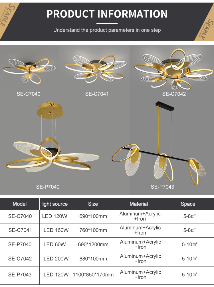 Simple Hanging Indoor Fashion Decoration Gold Black Aluminum Living Room Modern LED Ceiling Light