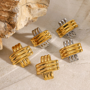 Geometric X-Shaped Stud Earrings Gold Silver Two-Tone Zinc Alloy Stainless Steel Post Fashion Jewelry - Product Image 3