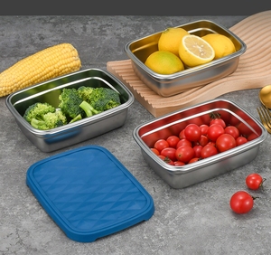 Boîte à lunch rectangulaire en silicone 304 pour enfants, conteneur alimentaire avec couvercle en silicone, boîtes à lunch en acier inoxydable avec couvercle en silicone - Product Image 3