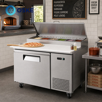 Table de préparation de pizzas commerciale réfrigérée avec plan de travail en acier inoxydable pour utilisation en cuisine de restaurant