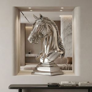 Escultura de Cabeza de Caballo en Acero Inoxidable Pulido, Moderna y Personalizada, para Decoración de Vestíbulos de Hoteles y Hogares - Product Image 3