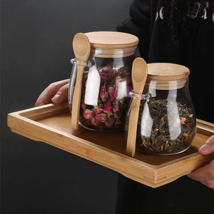 Usine Cuisine Conteneur De Stockage Pot En Verre Épices et En Bois <span class=keywords><strong>Bambou</strong></span> Couvercle Boîte De Stockage Des Aliments et Cuillère Remise Cuisine Essentiels - Product Image 2