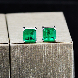 925 Sterling Silver <strong>Emerald</strong> <strong>Stud</strong> <strong>Earrings</strong> Vintage Classic Princess Cut 7mm Square Emarald <strong>Stud</strong> <strong>Earrings</strong> for Women - Product Image 4