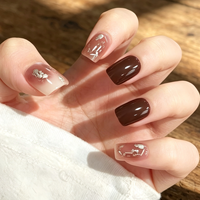 Faux Ongles Courts Carrés Marron à Presser, Effet Chrome Argenté, Translucides, Personnalisables avec Logo, Réutilisables – Vente en Gros