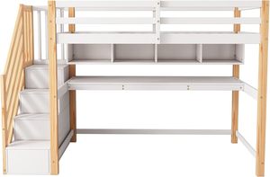 Grand <span class=keywords><strong>lit</strong></span> superposé mezzanine <span class=keywords><strong>en</strong></span> <span class=keywords><strong>bois</strong></span> <span class=keywords><strong>blanc</strong></span> de 90x200 cm avec étagères de rangement durables pour garçons et filles à l'école - Product Image 5