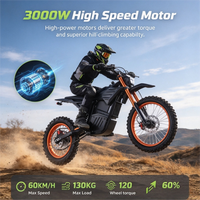 Moto tout-terrain électrique directement de l'usine, 48V 3000W, E-Dirt Bike pas cher pour adultes, batterie 20Ah, 60 km/h, freins hydrauliques, certifiée CE