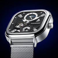 Montre mécanique Mark Fairwhale pour homme, boîtier rectangulaire en alliage, bracelet en métal tressé double face, 42 mm, étanche 30 m, FW-6290