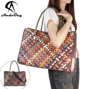 AndoBag Fashion <b>Knitting</b> <b>Tote</b> <b>Bags</b>, Genuine Leather Stitching Shoulder <b>Bag</b>, Top Handle Satchel Purse for Women 1783 - Product Image 1
