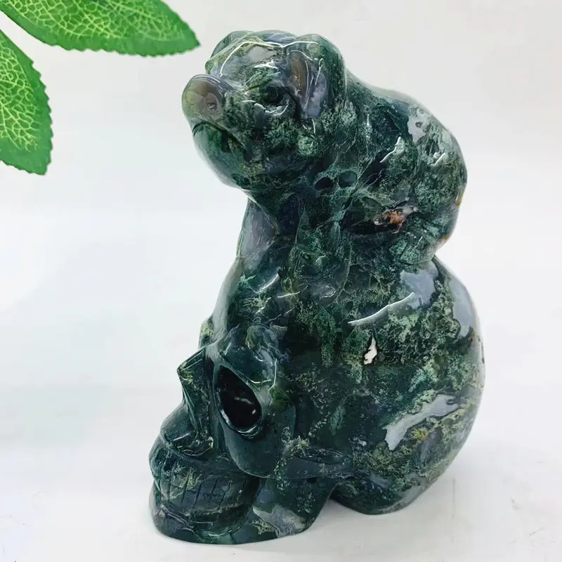 New Design Wholesale High Quality Large Moss Agate Skulls Caving Craft For Sale