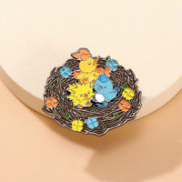 Broche Nid d'Oiseau de Dessin Animé avec Oiseaux Légendaires, Badge Métallique Créatif de Style Cartoon, Épingle en Alliage pour Décoration