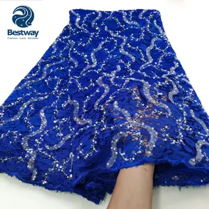 Bestway Royal Blue Sequence Laces Fabrics Beaded Embroidery Lace For Party Dress