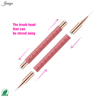 Ensemble de pinceaux à ongles tendance 2027 avec doublure en nylon rouge, manche en métal orné de strass, double embout, pour salons professionnels et écoles de beauté