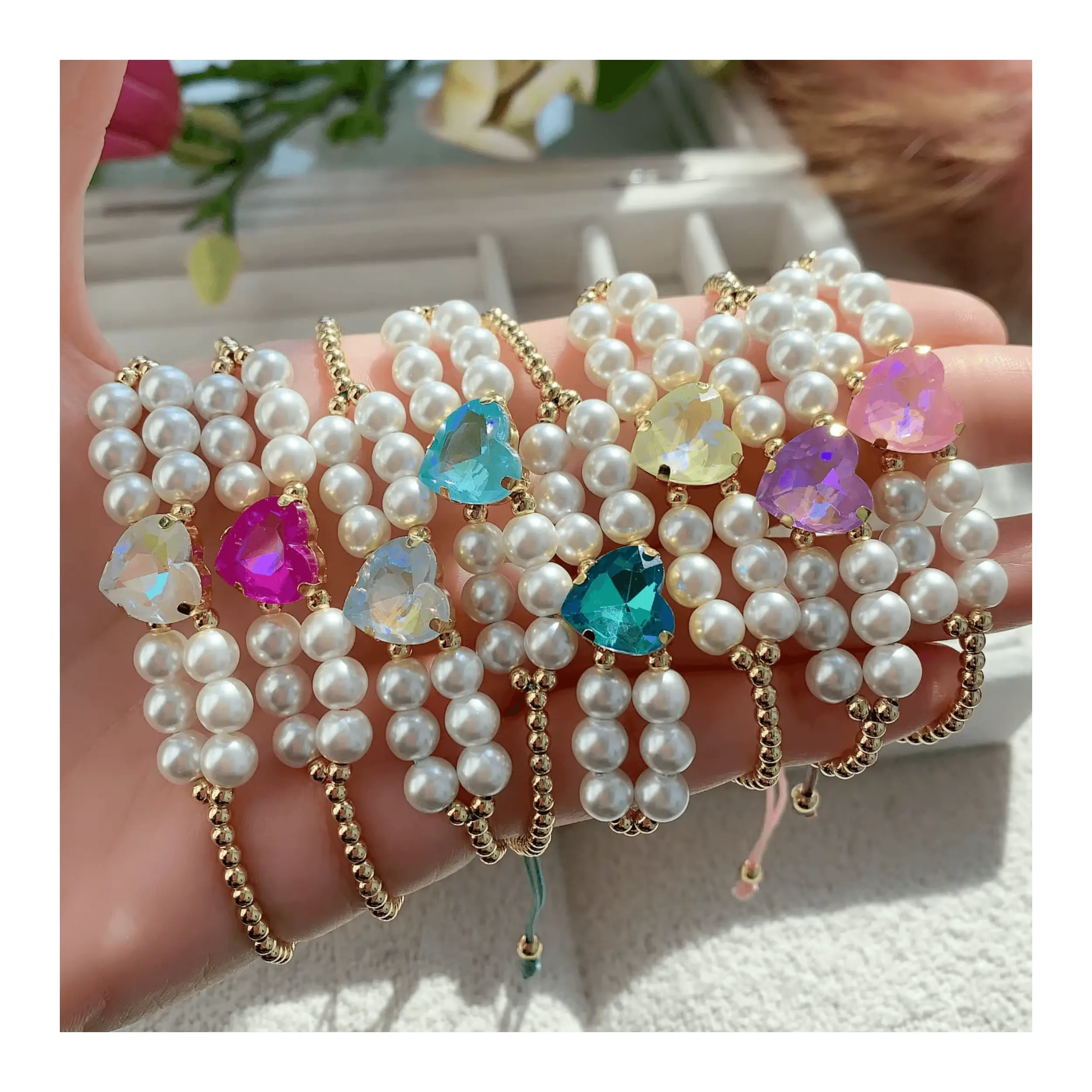 2024 naturale perla d'acqua dolce colorato grande a forma di cuore bracciale di diamanti con oro placcato 18k perle di rame gioielli braccialetto delle donne