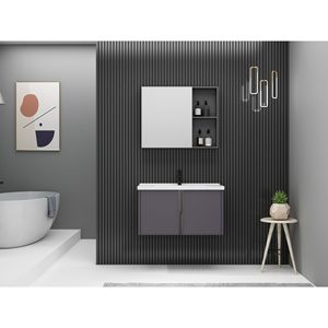 Conjunto de Muebles de Baño de Aleación de Aluminio CR con Espejo y Gabinete Negro de 60 Pulgadas con Doble Puerta - Product Image 5