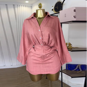 Conjunto de Falda de Verano HK72353, Camisa de Manga Murciélago con Cuello Camisero + Pantalones Cortos, Conjunto de 2 Piezas para <span class=keywords><strong>Mujer</strong></span> - Product Image 3