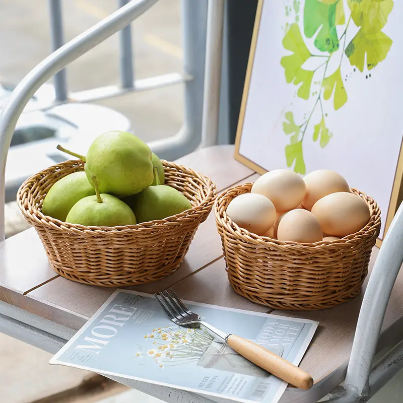 Keranjang penyimpanan anyaman baru keranjang piknik rotan bulat keranjang anyaman buah besar untuk penyimpanan hadiah