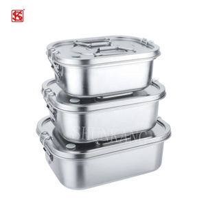 Boîte à lunch rectangulaire en acier inoxydable 304 # de haute qualité et écologique avec couvercles et poignées Compartiments pratiques - Product Image 4