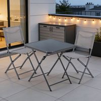 Ensemble trois pièces de chaises pliantes décontractées en fer forgé Textilene pour bistro extérieur et table et chaises portables pour balcon/jardin en plein air