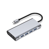 Hub USB-C multiport 11-en-1 en alliage d'aluminium avec USB 2.0, lecteur de cartes SD/TF 4K HDTV et chargement PD - En stock