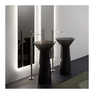 Évier moderne personnalisé transparent noir couleur surface solide résine pierre artificielle autoportant salle de bain lavabo piédestal - Product Image 1