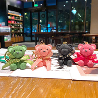 Porte-clés ours pour la Saint-Valentin, texture tricotée, peluche, pendentif avec ruban pour cadeau d'amoureux, décoration de sac à dos, charme