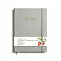 Carnet de recettes A5 en lin gris, couverture rigide, dorure à chaud, journal de cuisine vierge, logo personnalisé pour cadeaux