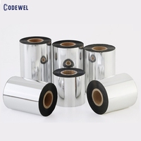 Roll Ribbon Transfer Termal Premium Wax Hitam 110*300 Ukuran Sesuai Pesanan Ribbon Barcode Wax TTR untuk Printer Barcode