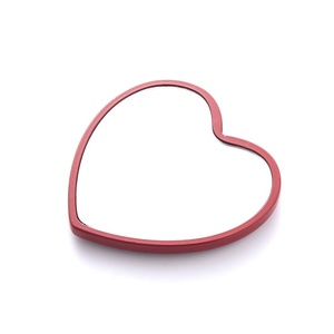 Miroir de maquillage vintage en forme de cœur rouge, miroir cosmétique avec logo imprimé, miroir de poche portable - Product Image 3