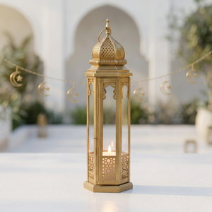 Latest 2027 Ramadan Home Decoration Gold Modern Metal Lanterns Toughened Transparent Glass Lead Free <b>Large</b> Floor Lamps - Product Image 3