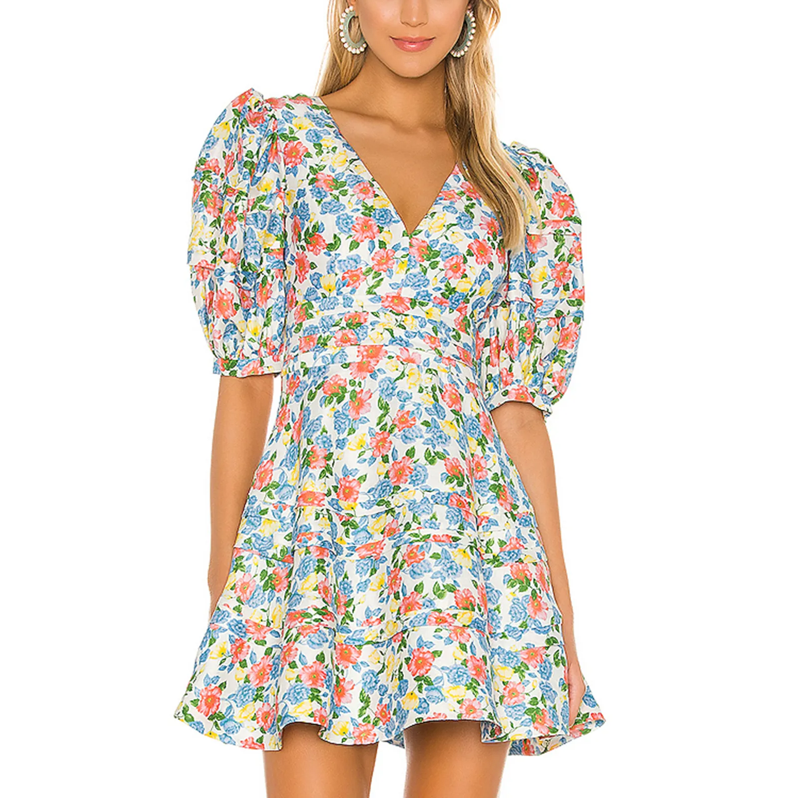Oem Amazon Hot Sale Summer Latest Sexy Custom Floral Print Women Dress Mini Dresses