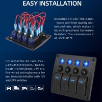 Panneau de commutation marin 4 gangs étanche avec protection contre les surcharges et indicateur LED, tableau de commutation à bascule 3P 12V-24V pour camion