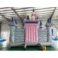 Château gonflable portable de qualité commerciale en PVC, résistant aux UV et ignifuge, couleur rose, pour location événementielle