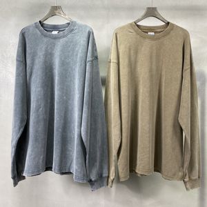 Men's Fall/Winter Retro Washed Long <b>Sleeve</b> T-Shirt Hooded Pullover Style <b>Short</b> Batik Knitted Fashion Brand American Style - Product Image 3