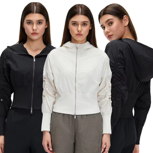 D26002 Women Front Zipper Active Stretch Sweat-Wicking Breathable Lightweight Casual Gym Clothing Activewear Fitness Jogging