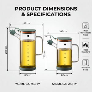 Dispenser Spray per Olio e Bottiglie per Aceto in Vetro Borosilicato di Alta Qualità da 550ml 750ml 19oz 26oz per Cucina e Olio Vegetale - Product Image 2
