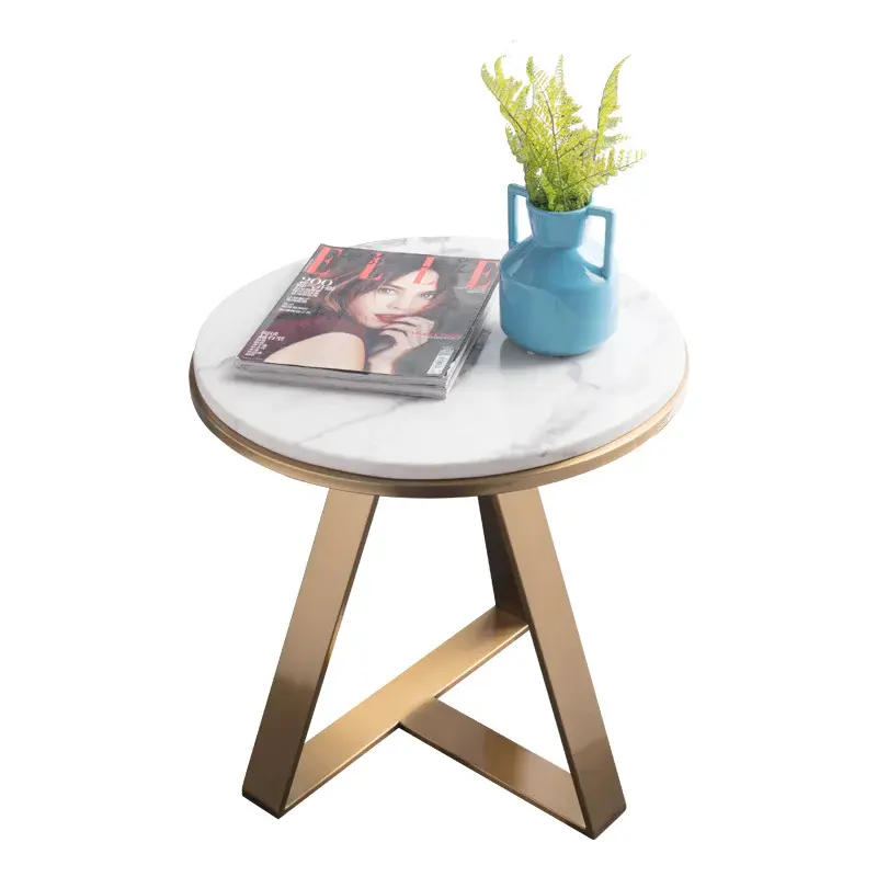 Nouvelle table basse ronde dorée au design table d'appoint de luxe avec plateau en marbre