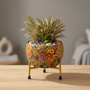 Maceta de Latón Hecha a Mano con Técnica Meenakari, Maceta Decorativa Tradicional India de Metal para Plantas de Interior y Exterior, Hogar, Jardín y Sala de Estar - Product Image 5