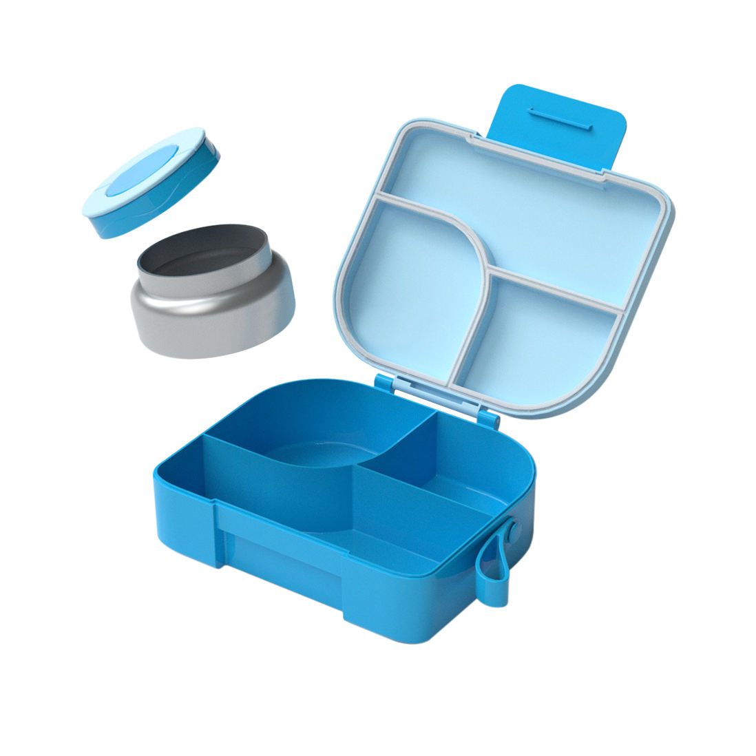 Blue lunch box with stainless steel jar